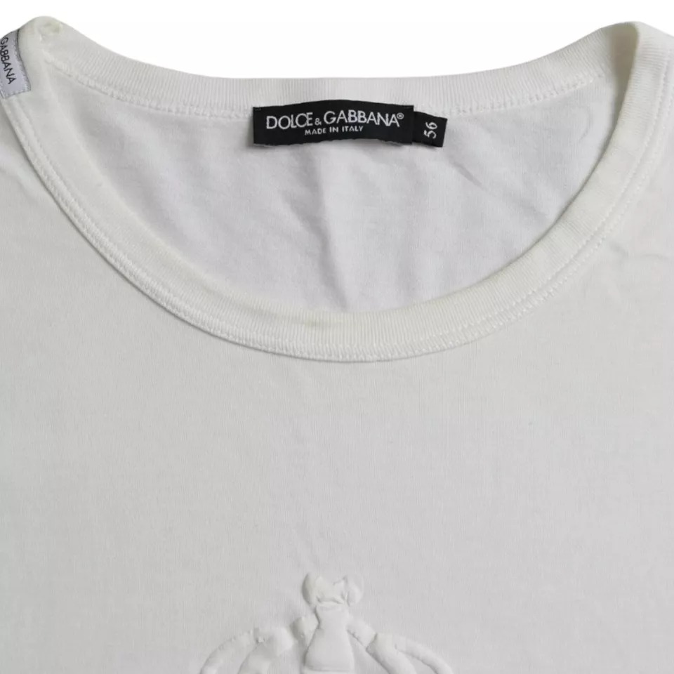 Белая хлопковая футболка с круглым вырезом и тисненым логотипом Dolce & Gabbana, белый — фото 3