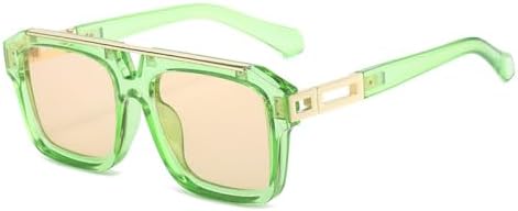 

2026 Модные солнцезащитные очки с двойной перемычкой для женщин, квадратной формы, ретро, ​​гелевые, в стиле панк, мужские солнцезащитные очки UV400 MTZJH, Green Champagne