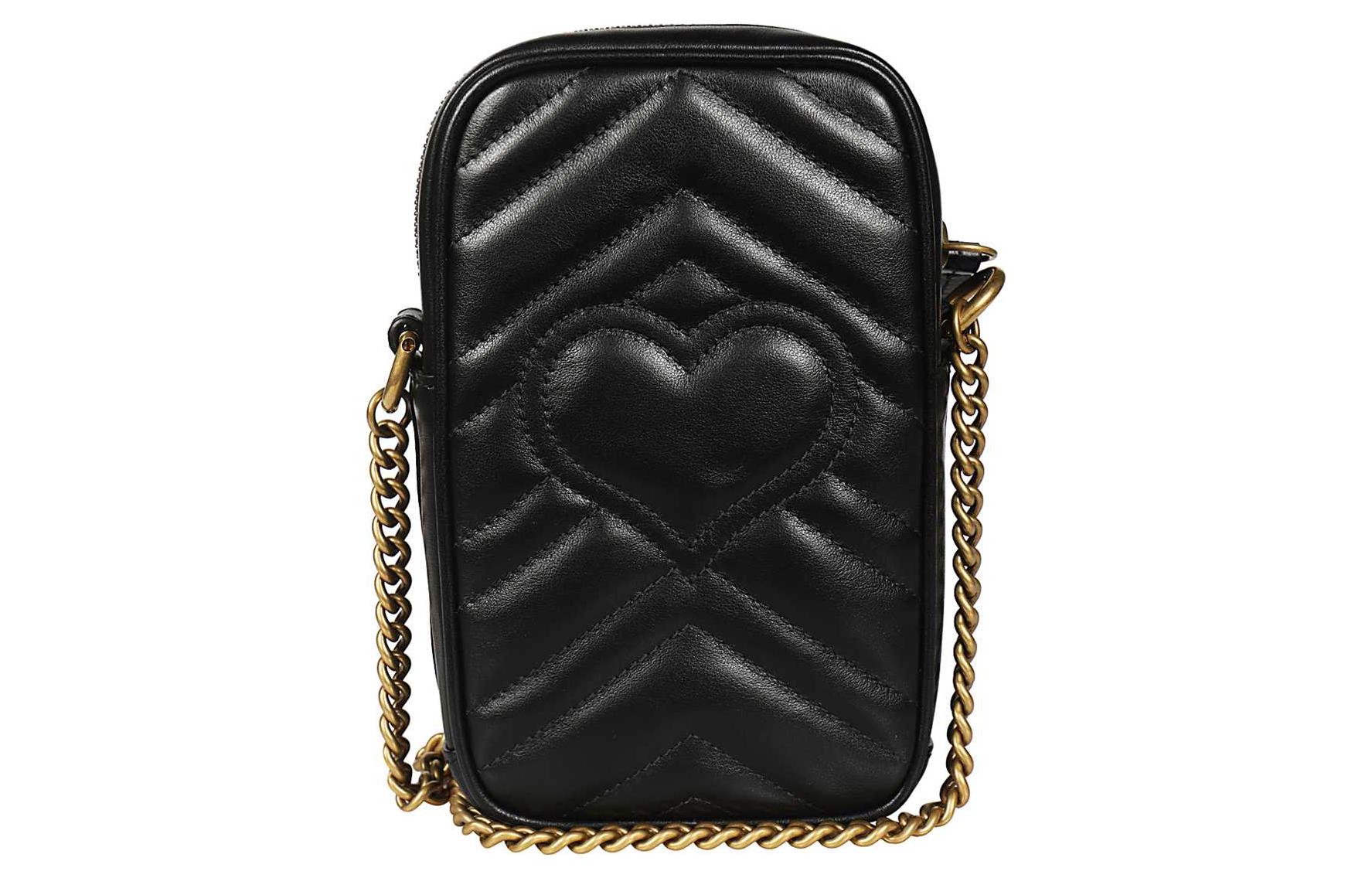 Gucci Кожаный чехол для мобильного телефона, сумка через плечо, женская, черная — фото 2