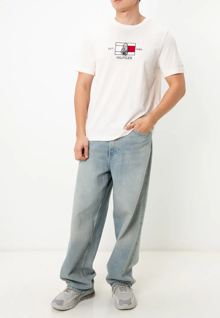 Футболка с логотипом, crew neck, Tommy Hilfiger, слоновая кость — фото 4