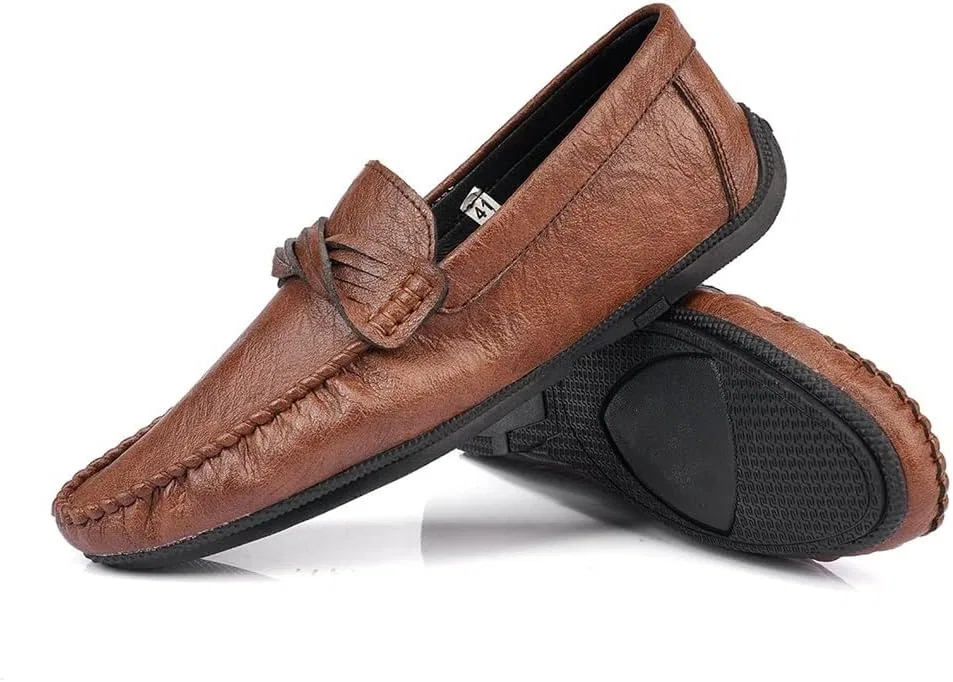 Мужские лоферы из веганской кожи, Round Toe Penny Moccasins, коричневый PUGHGAETZF — фото 3