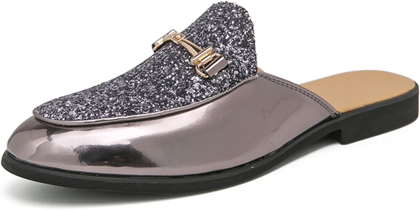 

Мюли для мужчин с заостренным носком, комфортные беззадние лоферы с пряжкой, мужские модные тапочки Abborora, серебро