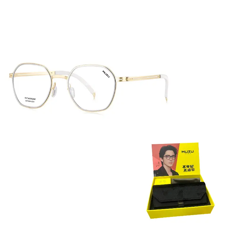 

MUZU Титановая оправа для очков неправильной формы унисекс, Gold-C01 Frame Only