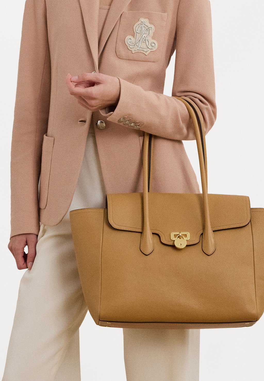 

Сумка PEBBLED LEATHER LARGE TANNER SATCHEL Lauren Ralph Lauren, бежевый