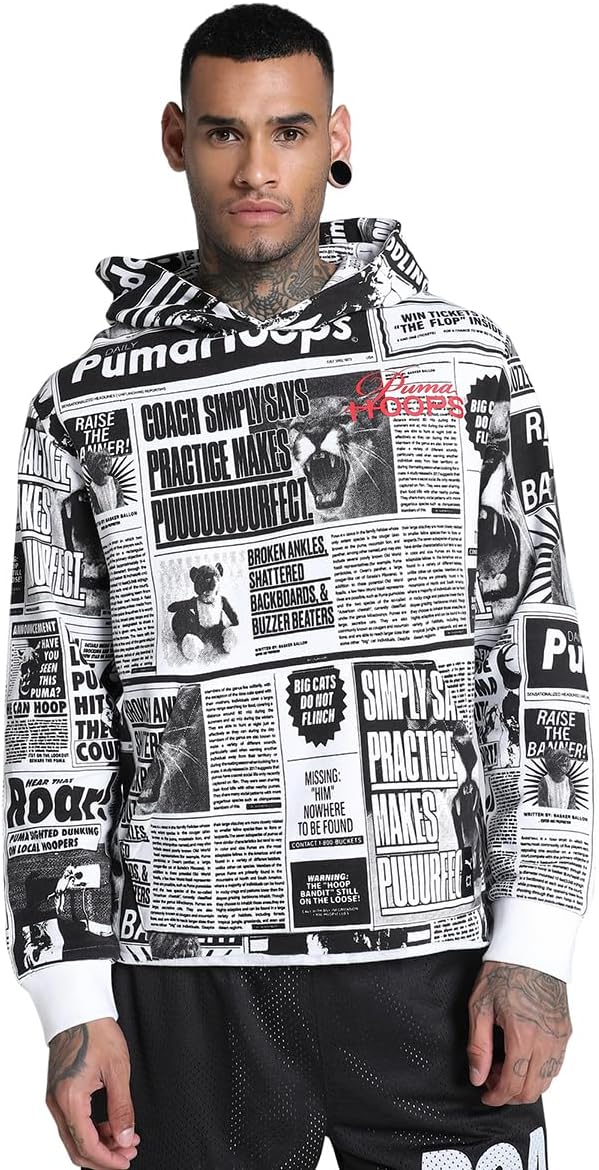 

Мужская толстовка PUMA Media Day 627157 с баскетбольной тематикой, белый/черный