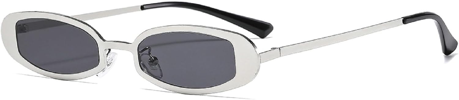 

Ретро-солнцезащитные очки овальной формы для женщин, модные маленькие винтажные узкие солнцезащитные очки в металлической оправе с защитой от УФ-излучения mincl, Silver Black