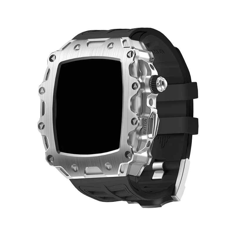 

HUALIMEI Часы Protective Case Apple Silicone Case Material S9/s8/s7/s6, Silver case + black belt