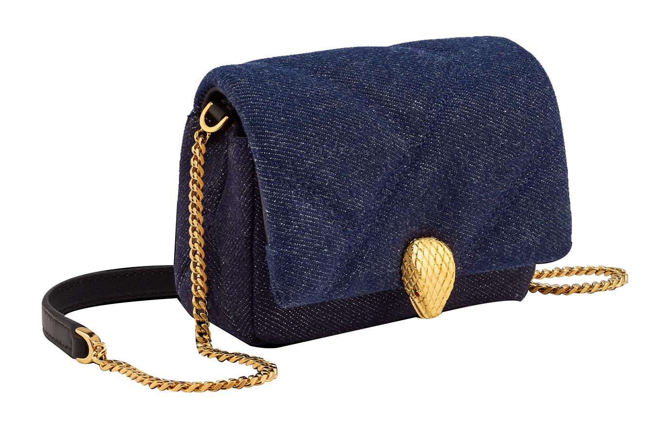 

BVLGARI Сумка через плечо Serpenti Cabochon Denim Fabric, мини кроссбоди женская Blue