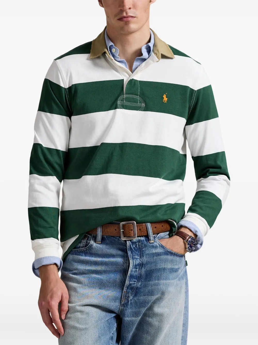 Полосатая рубашка поло Polo Ralph Lauren, зеленый — фото 3
