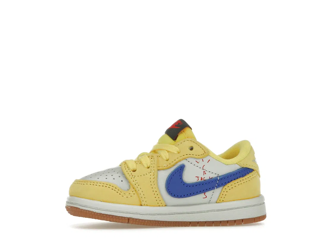 Детские кроссовки Lifestyle с высоким качеством Jordan 1 Retro Low OG SP Travis Scott Canary Jordan, Canary Racer Blue Light Silver Gum Medium Brown — фото 3
