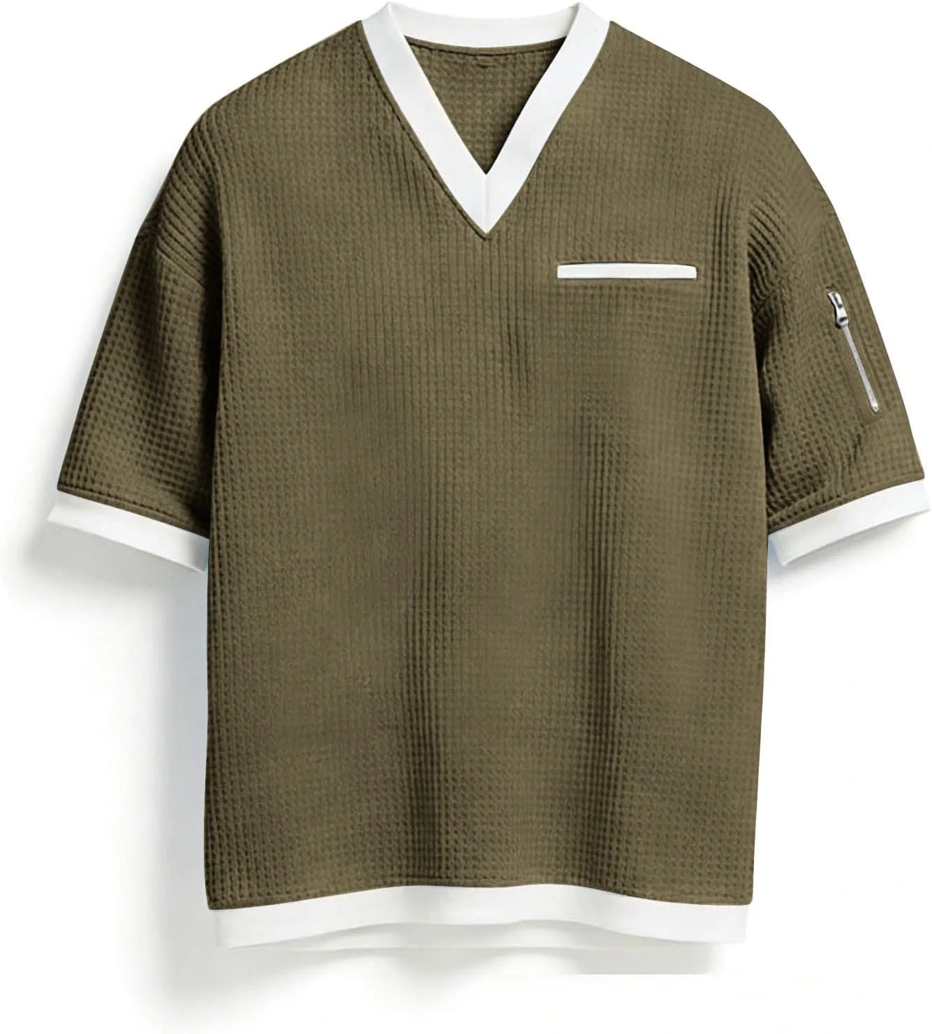 Мужская футболка с воротником-стойкой Waffle Henley, Army Green — фото 4