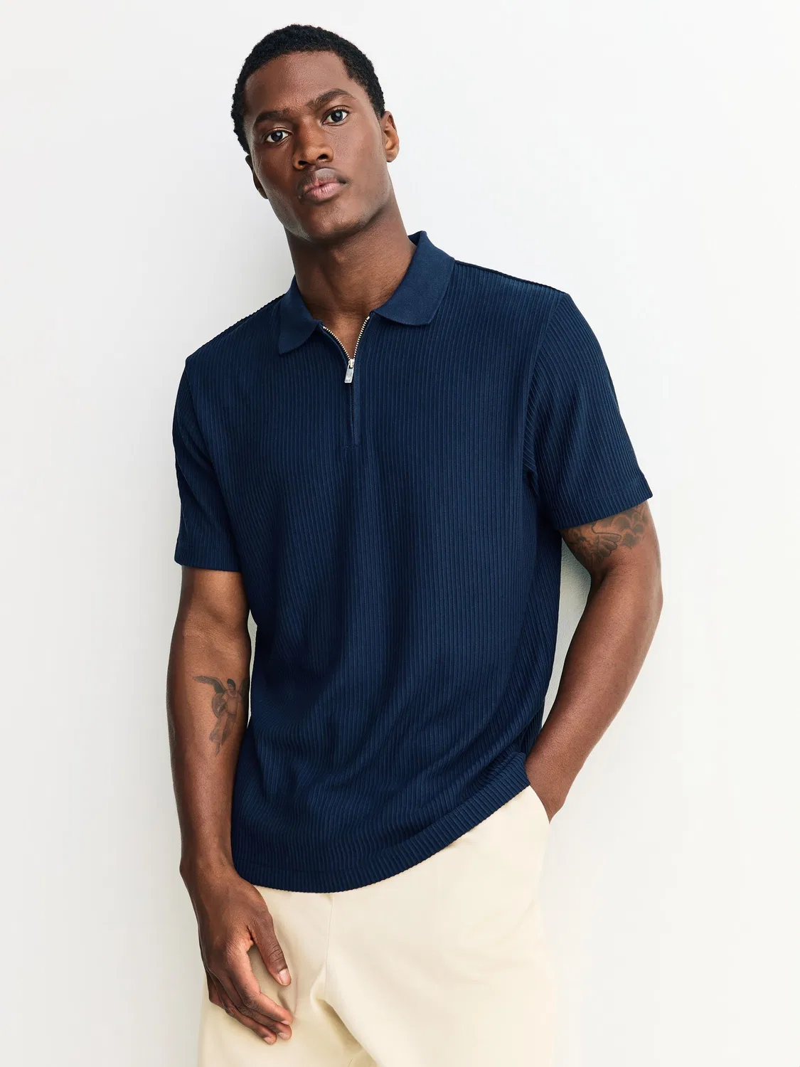 Поло с текстурой, модель Smart Zip Neck Next, темно-синий — фото 2