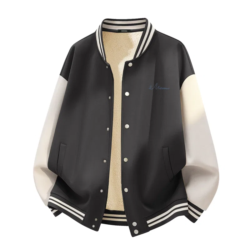 Детская бейсбольная куртка с начесом Freehand Chest Logo, MINISO, Black — фото 3