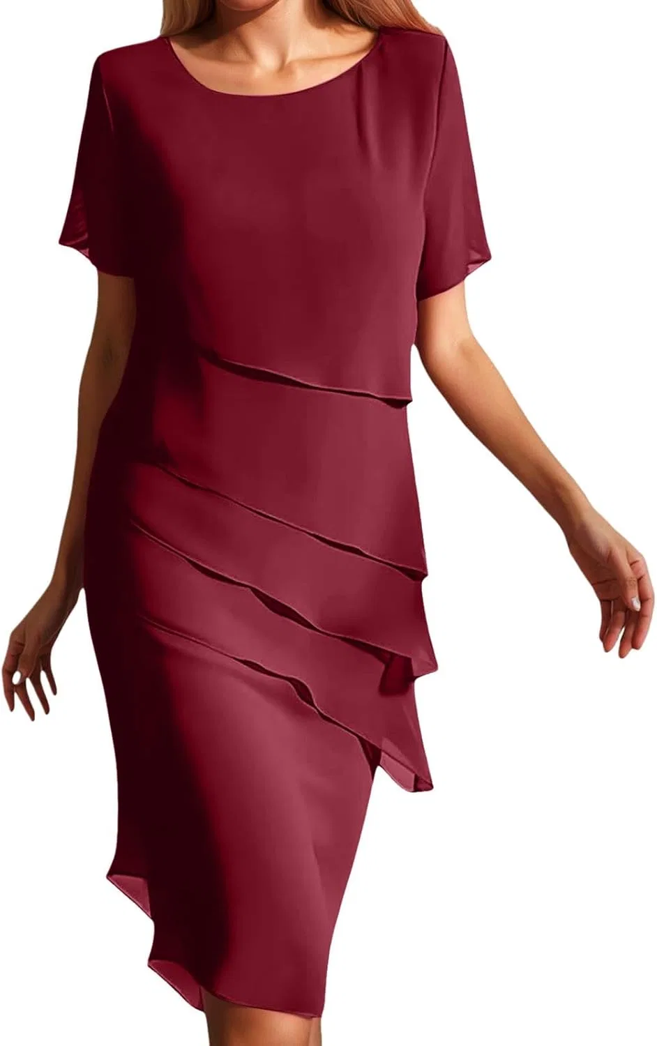 Женское летнее платье с пайетками из шифона Casual Summer, Red
