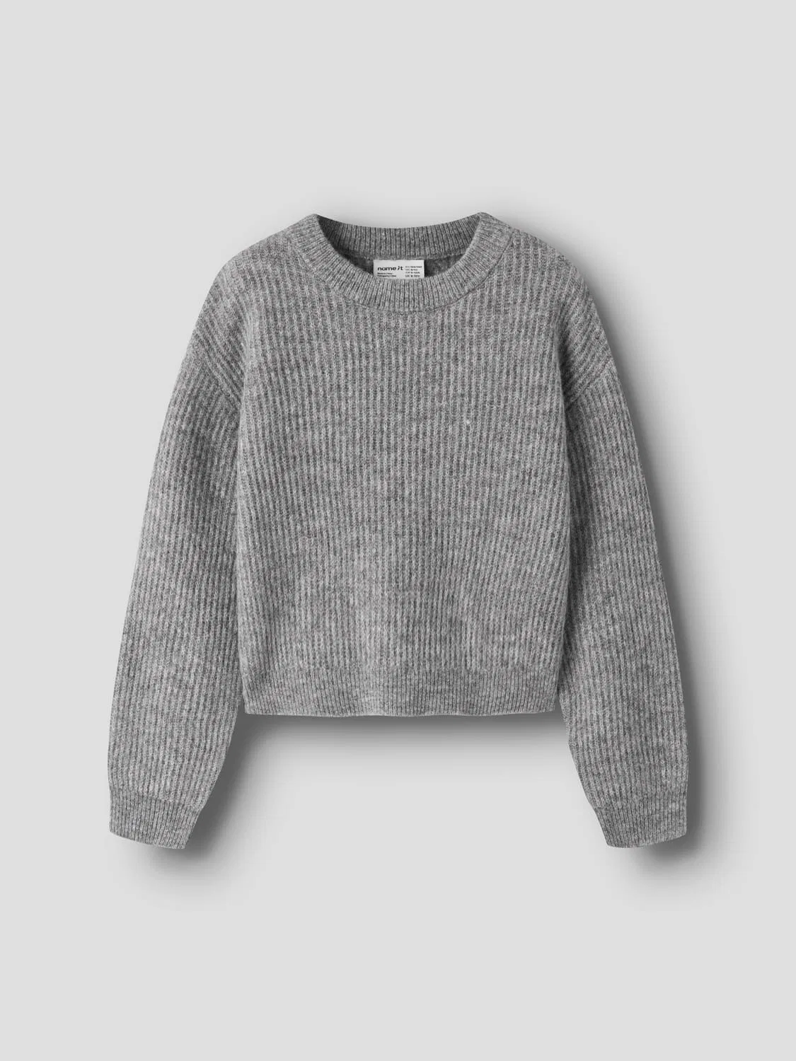 Пуловер с коротким рукавом NKFHOLLY LS BOXY SHORT KNIT Name It, серый меланж — фото 2