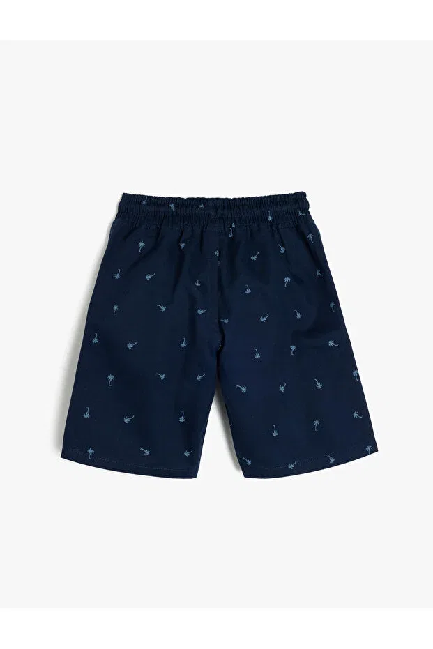 Детские шорты для мальчиков хлопковые Printed Palm Cotton Bermuda Shorts With Lace-Up Waist Koton, Navy Blue Patterned — фото 2