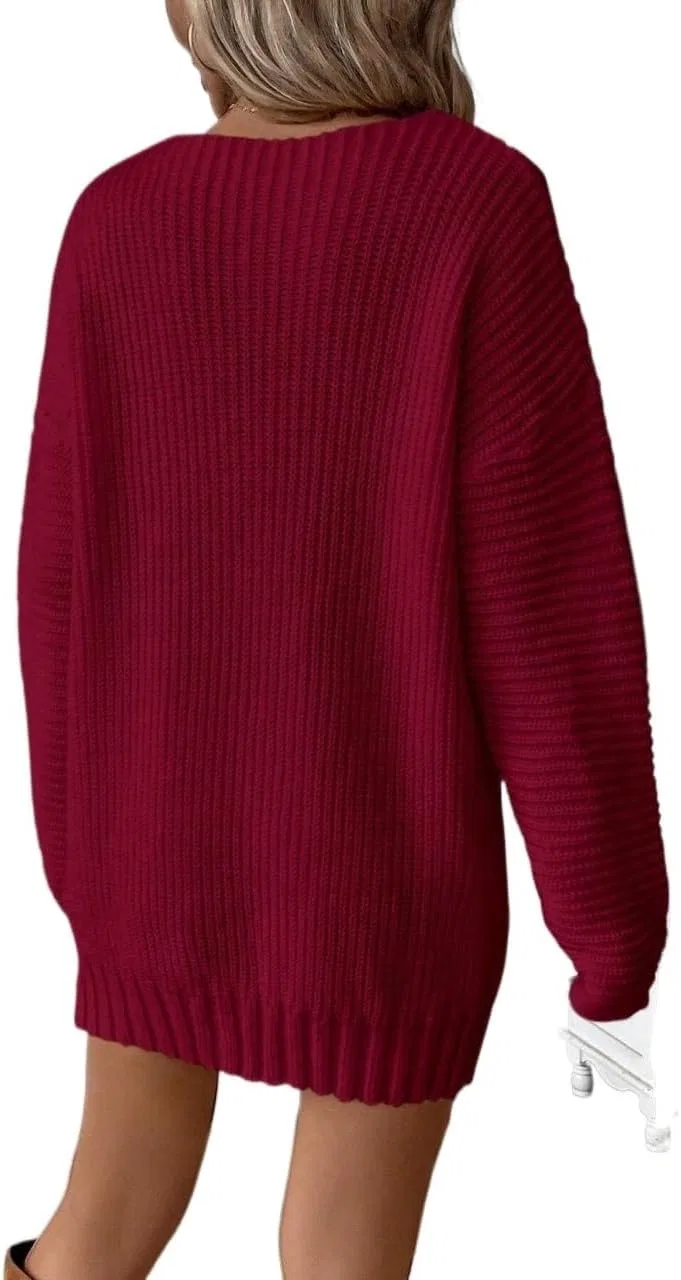 Женское свободное платье с V-образным вырезом Oversized, Burgundy — фото 3