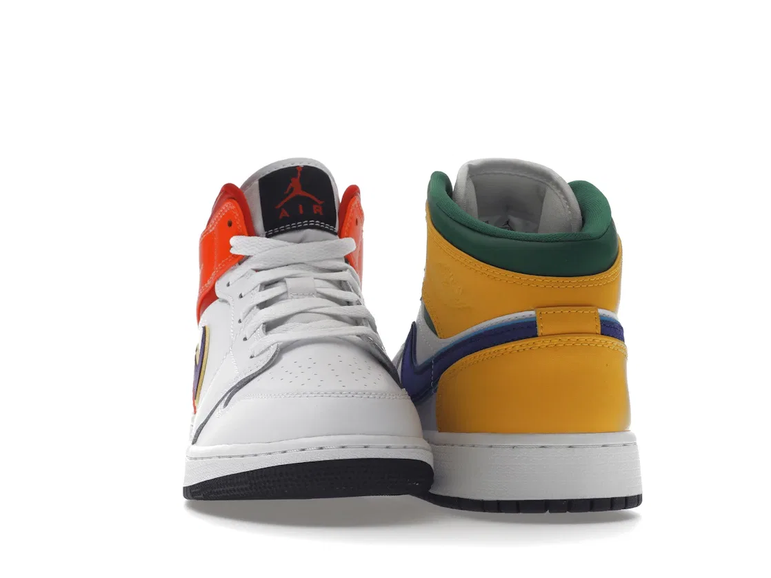 Детские кроссовки с разноцветными акцентами Jordan 1 Mid Alternate Multi-Color Jordan, White/Court Purple-Spirit Teal — фото 2