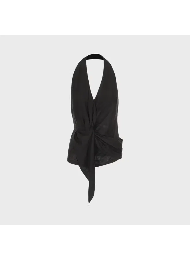 Блузка с асимметричным узлом и V-образным вырезом Zara, черный — фото 2