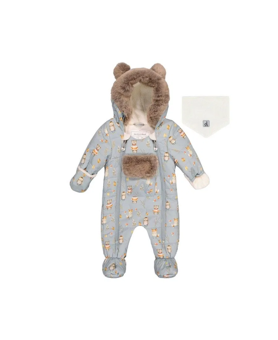 Детский зимний комбинезон-слинг с принтом животных Deux par Deux, Blue Animal Print