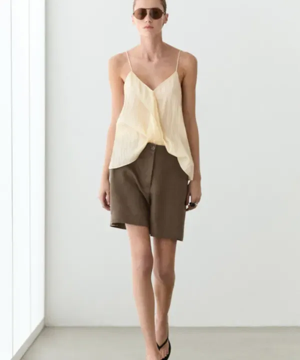 Льняные плиссированные шорты Massimo Dutti — фото 2