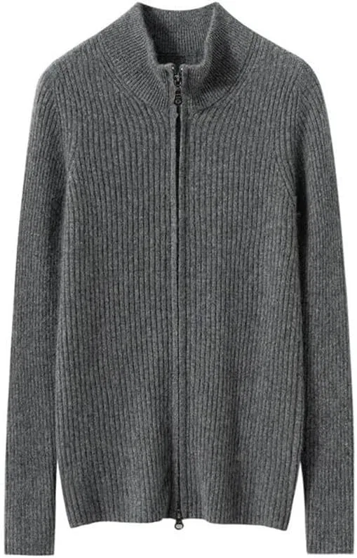 Женский кардиган на молнии с длинным рукавом, Warm Knitwear Slim Fit, тёмно-серый — фото 3