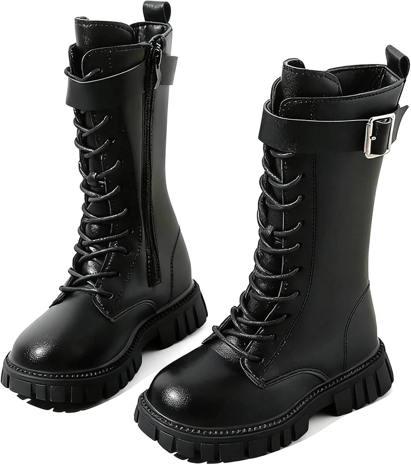 Детские ботинки для девочек с кожаным верхом и шнуровкой Combat Boots For Girl BANGTEUO, Black