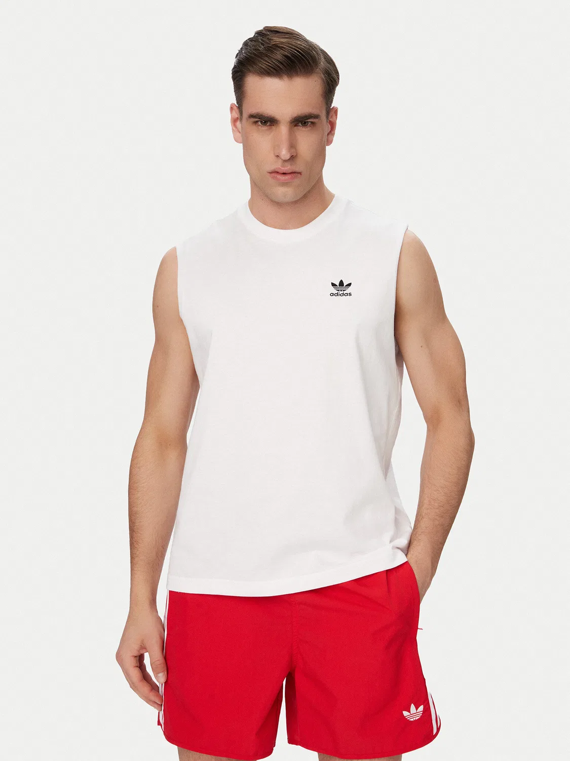 Мужская майка стандартного кроя Trefoil Essentials Adidas, белый