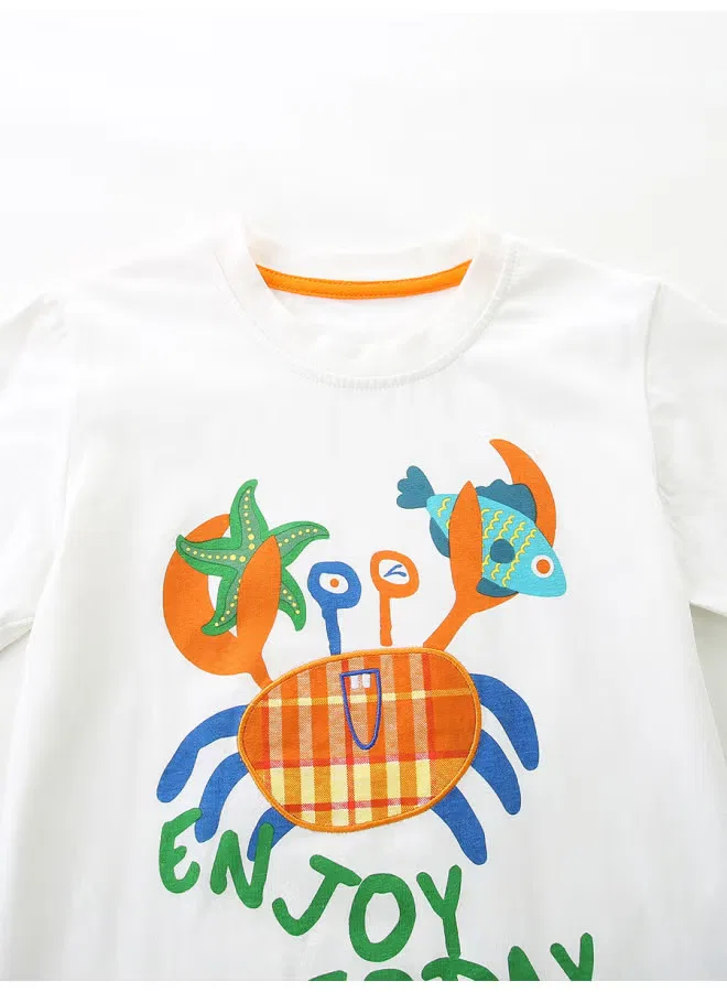 Комплект шорт в клетку с вышивкой краба, модель Summer new boys' plaid shorts set, Aosta Betty Store — фото 4