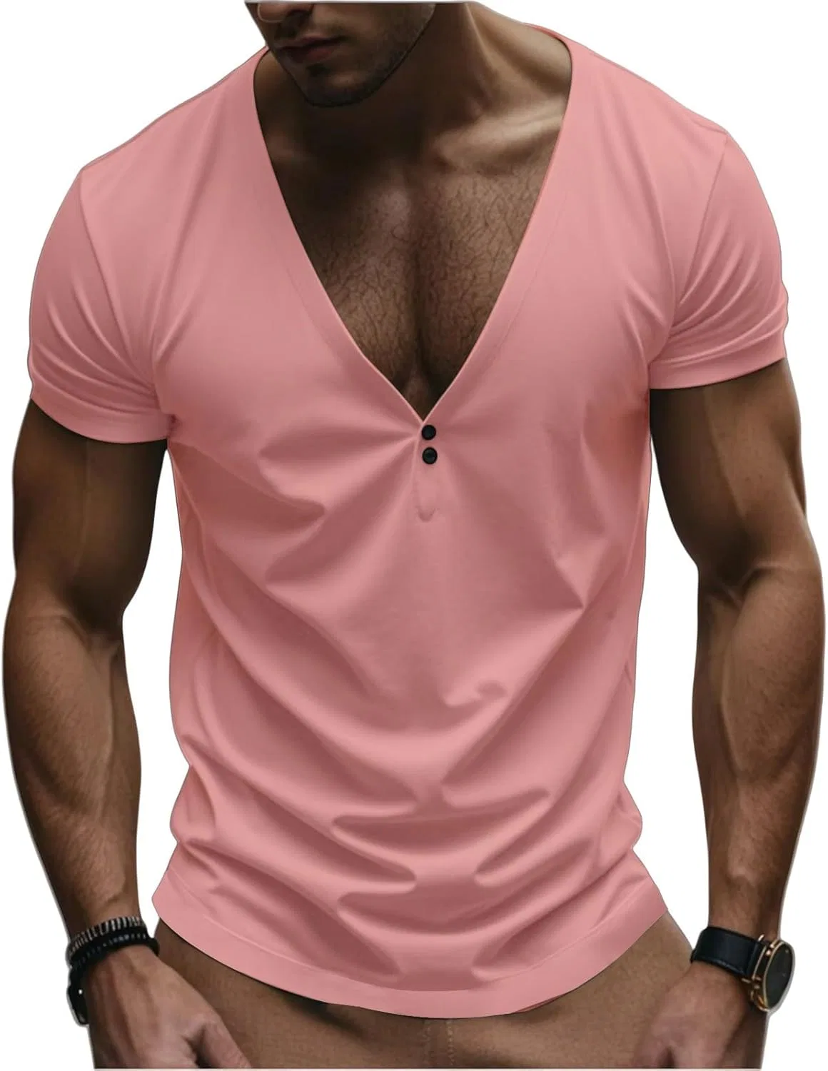 Мужская футболка поло V-образным вырезом Henley, Pink