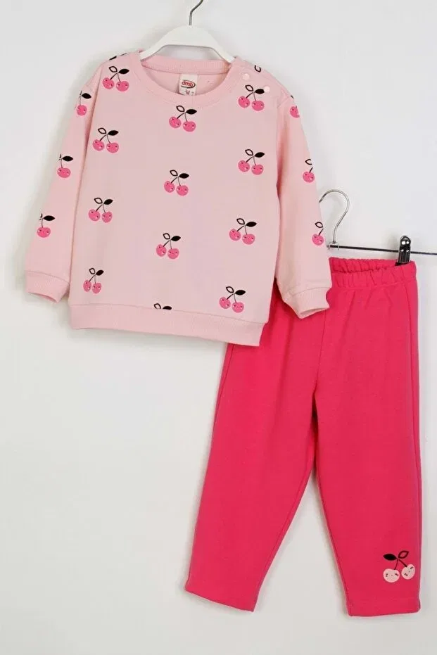 Детский комплект для девочек с принтом Cherry Printed Tracksuit Set Ww Waka Waka Kids Store, Powder — фото 4