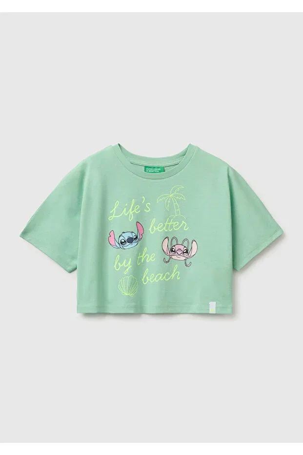 Детская футболка для девочек с принтом Lilo & Stitch United Colors Of Benetton, Green