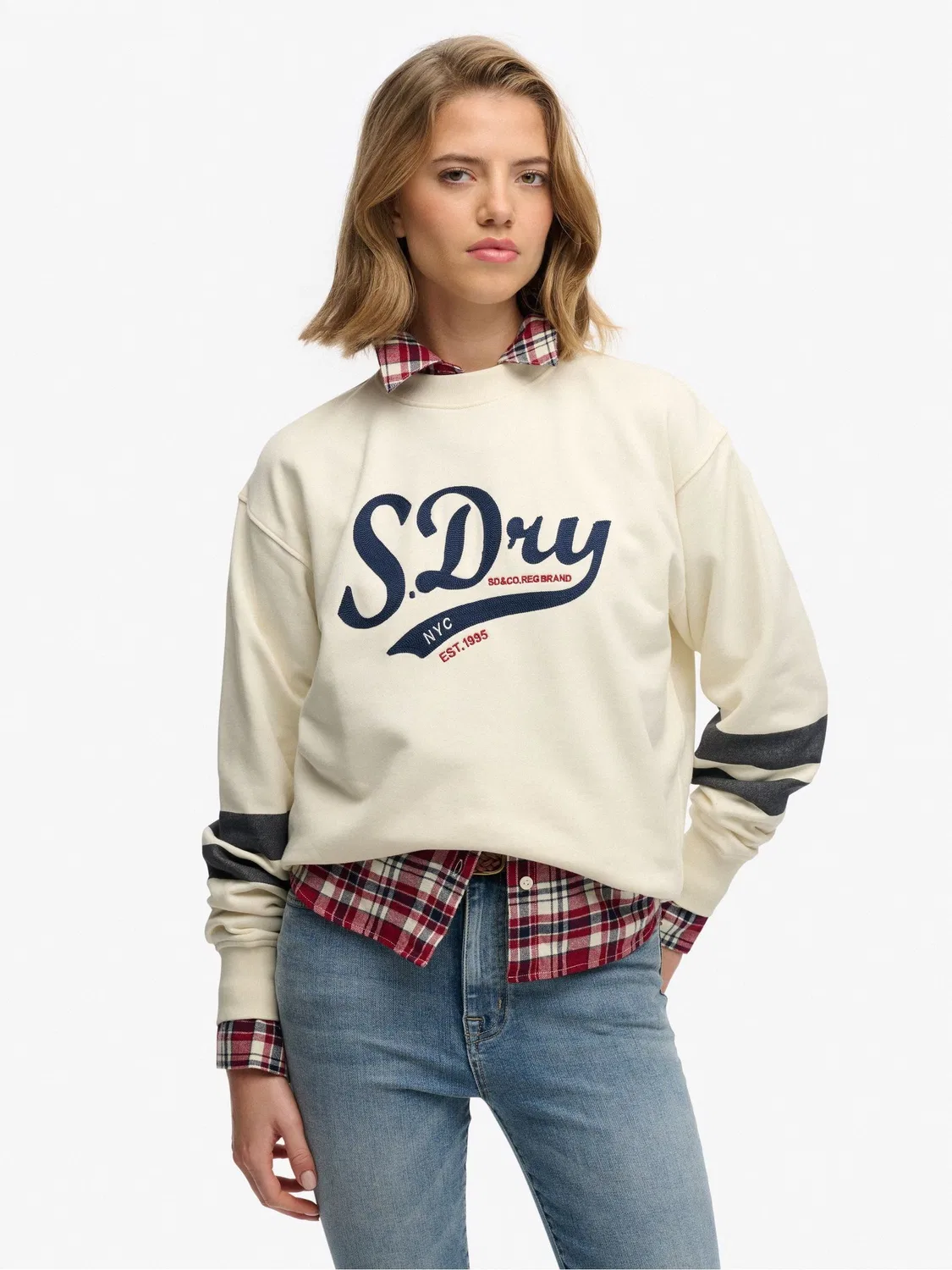 Свитшот свободного кроя с принтом Superdry Varsity Script, кремовый — фото 2