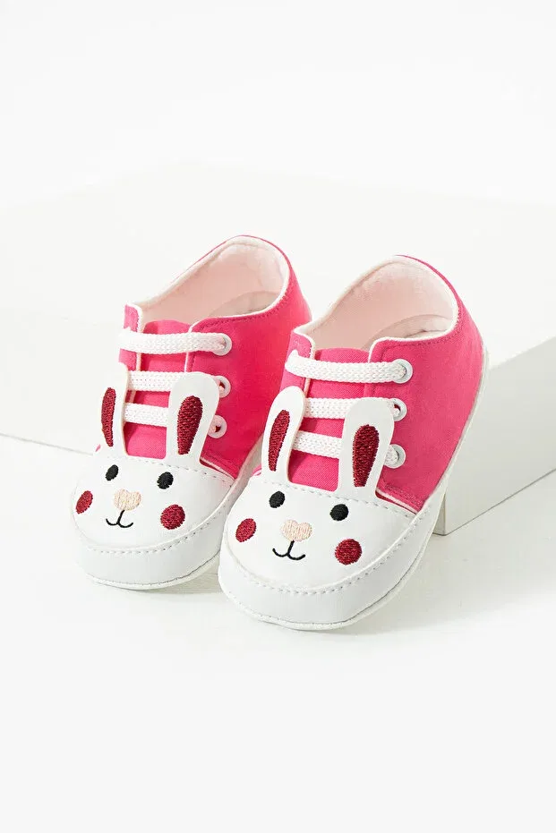 Детские ботинки для девочек с вышивкой кролик First step lace-up rabbit embroidered Yummy Kids, Fuchsia