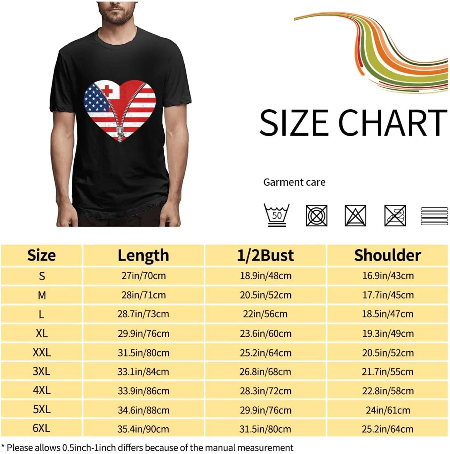 Мужская футболка с принтом флагов Америки и Тонги Regular Fit, Black — фото 3