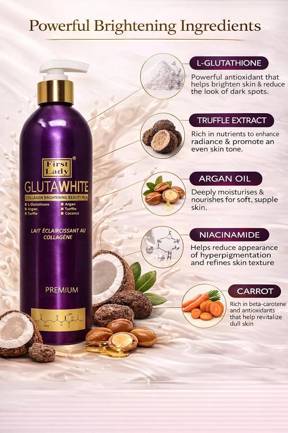Лосьон для тела First Lady Premium Glutawhite Collagen Brightening, 500 мл First Lady Glutawhite — фото 4