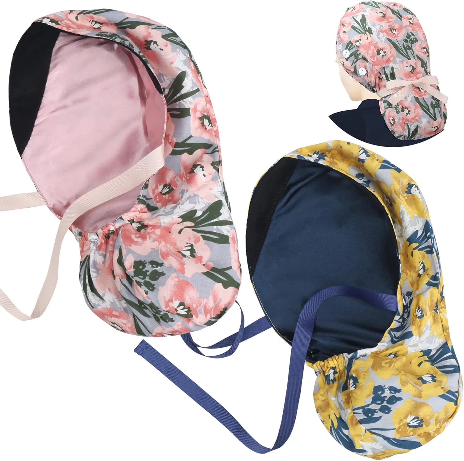 Шапочка для душа с хвостом, ABAMERICA, 2 шт, Сатиновая подкладка, B13 - Satin Lined Pink + Yellow