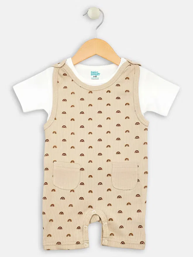 Боди-комбинезон из рубчатого хлопка с коротким рукавом Babies Basic, бежевый — фото 4