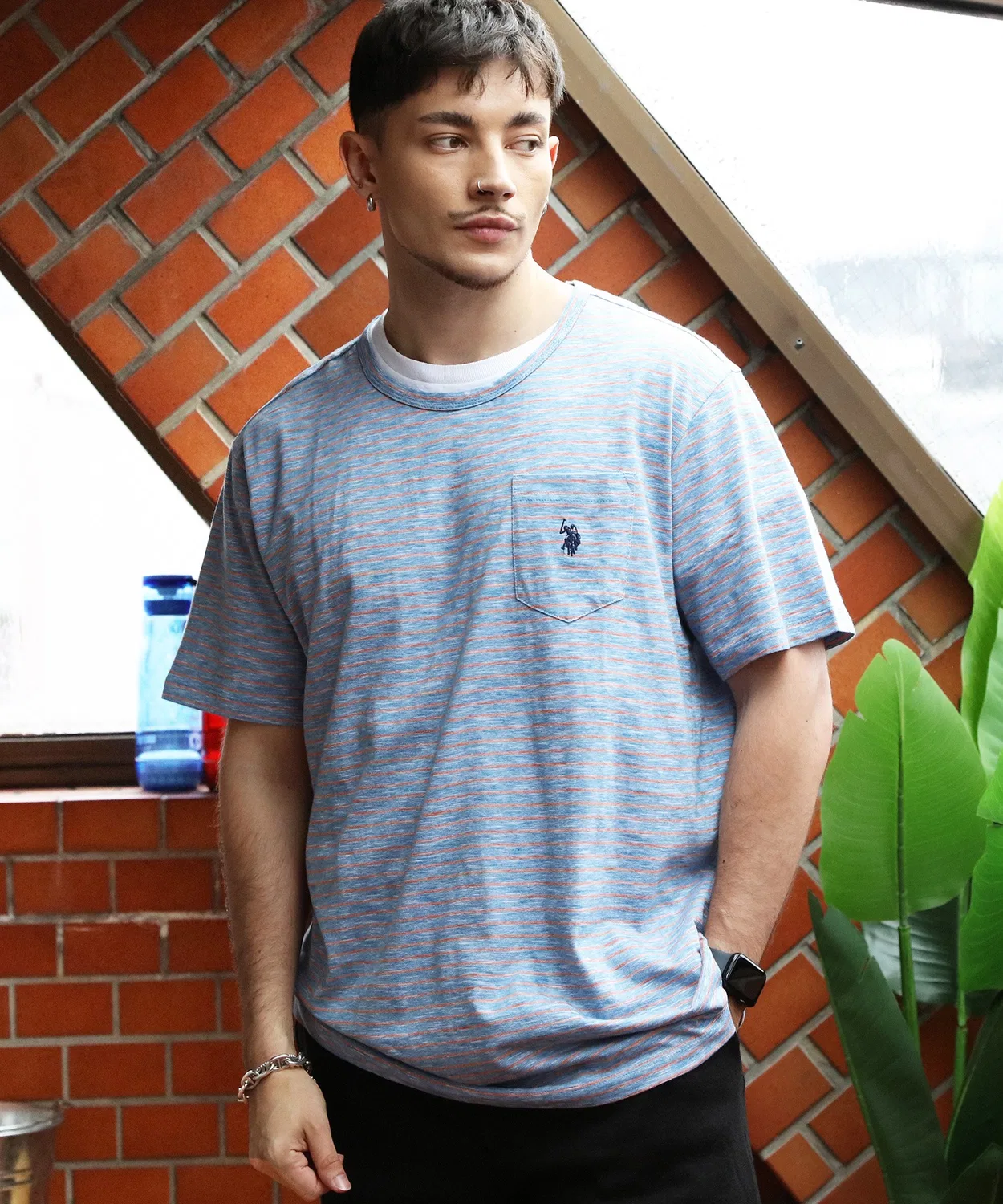 Мужская футболка с полоской и коротким рукавом YD END ON END STRIPE SLUB JERSEY SS T-SHIRT U.S. POLO ASSN., Light Blue