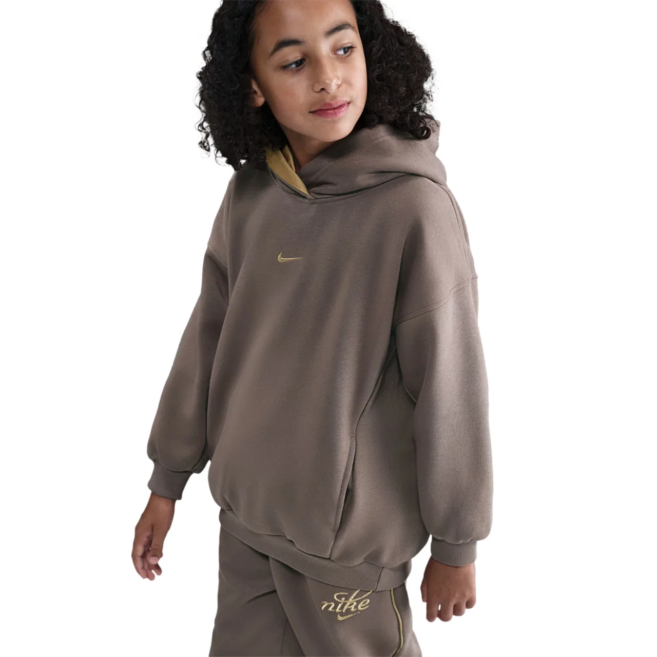 Худи для девочек Oversized Club Fleece Nike, коричневый/золотистый