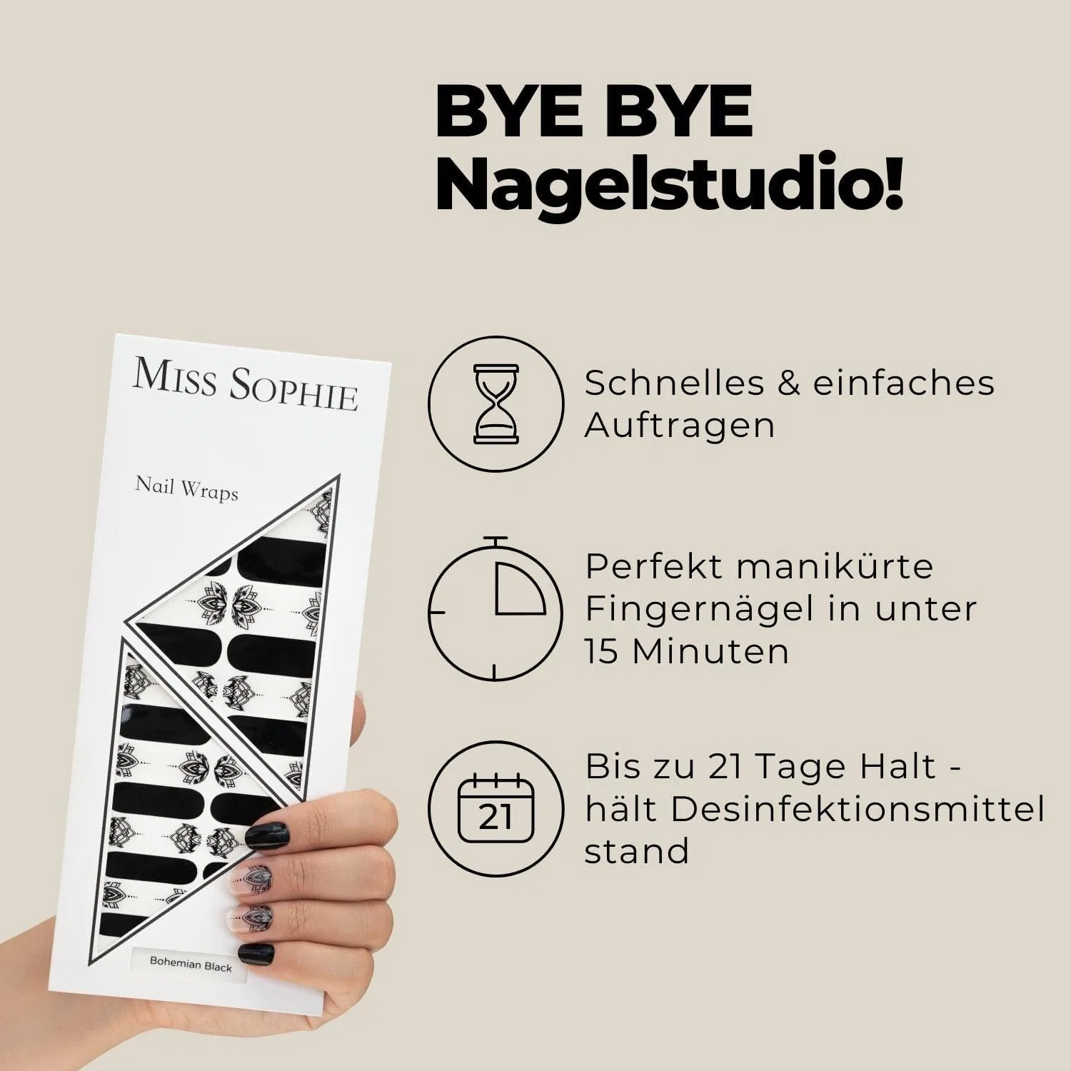 Наклейки для ногтей Miss Sophie «Boho Babe» с богемным узором Miss Sophie, Bohemian Black — фото 2