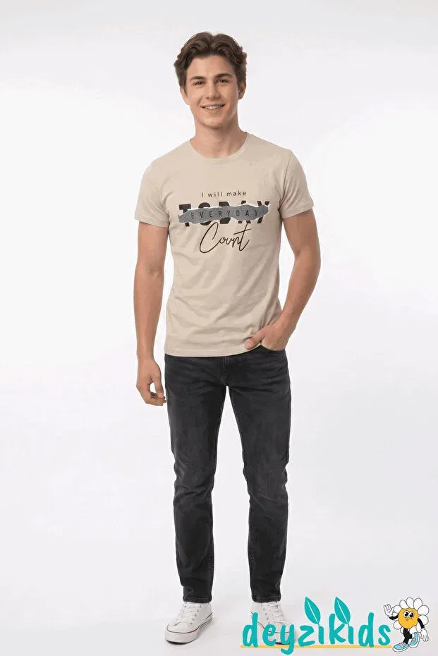 Детская футболка с принтом Today Everyday Printed T-Shirt Deyzikids, Beige — фото 4