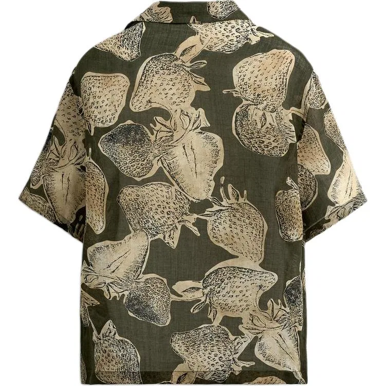Мужская рубашка с кубинским воротником Khaki ZARA, Хаки — фото 3