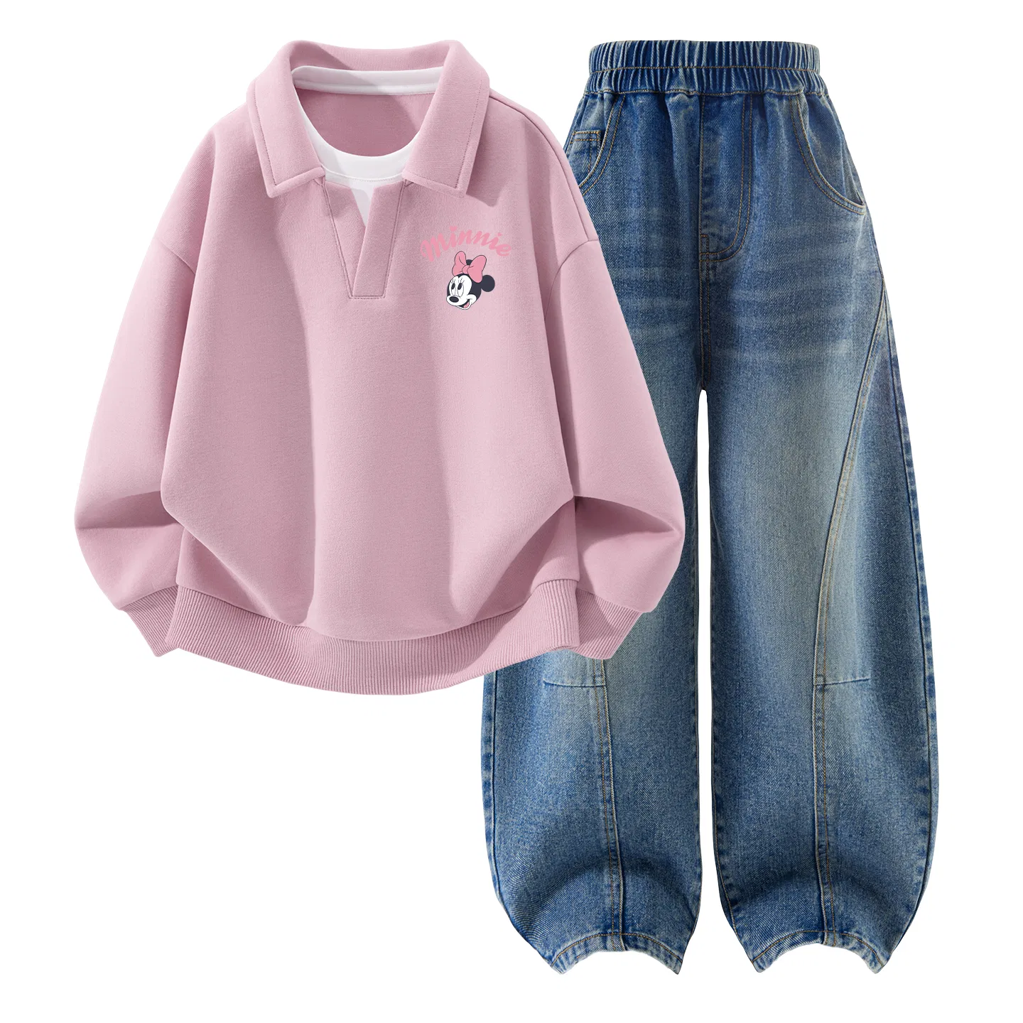 Детский спортивный комплект с поло-воротником, Di Lift Eye K Joy Lan Pink+Solid Color Denim Blue, Disney