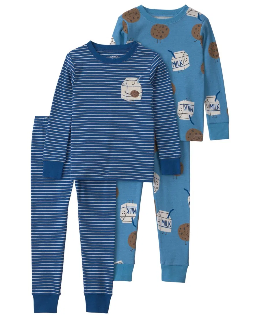 Комплект пижам из 4 предметов с длинным рукавом, с принтом Milk and Cookies Carter's, Blue