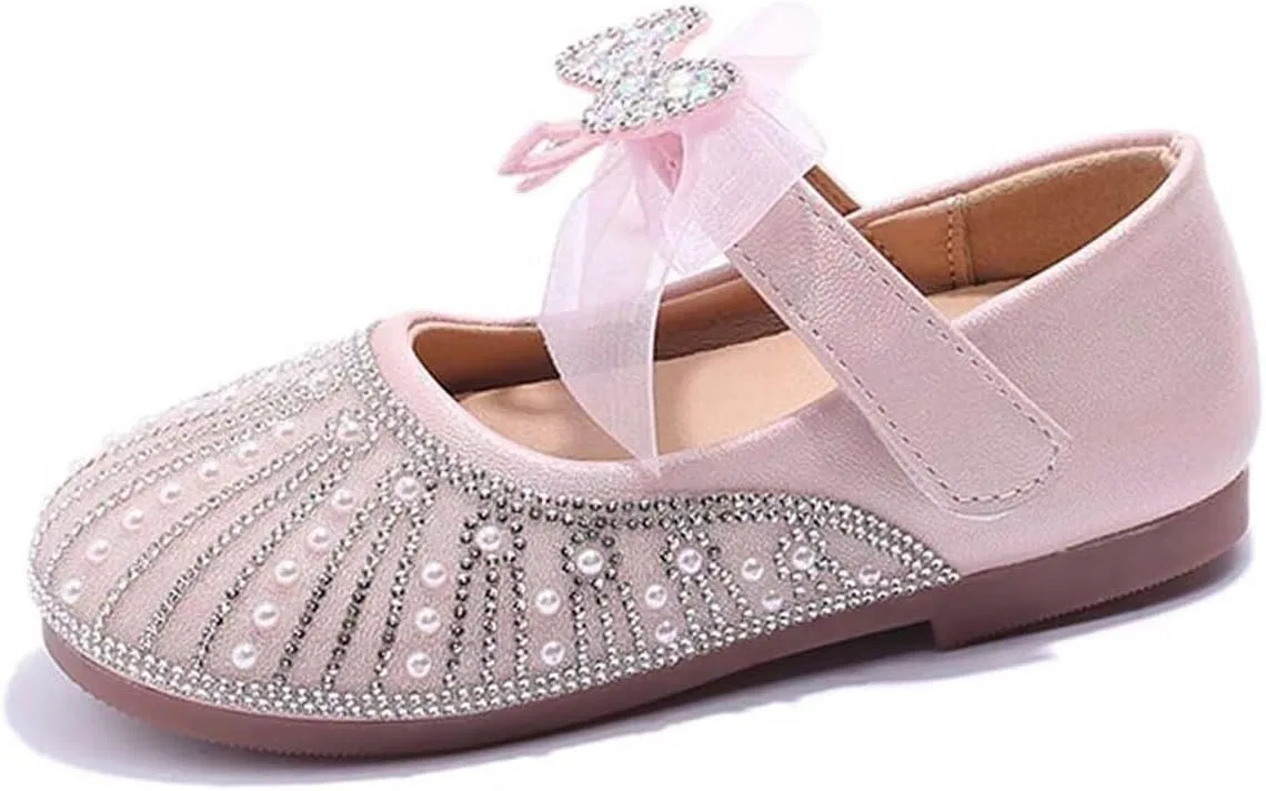 Детские балетки для девочек с блестками и жемчугом Sparkly Princess Ballet Flats IvoireCh, Pink