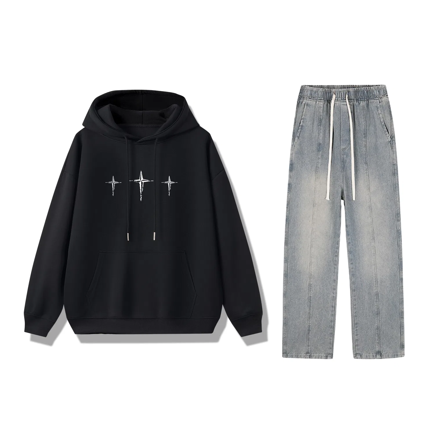 Детский комплект из худи и брюк с капюшоном PAKA, Black Top+Vintage Blue Pants — фото 4