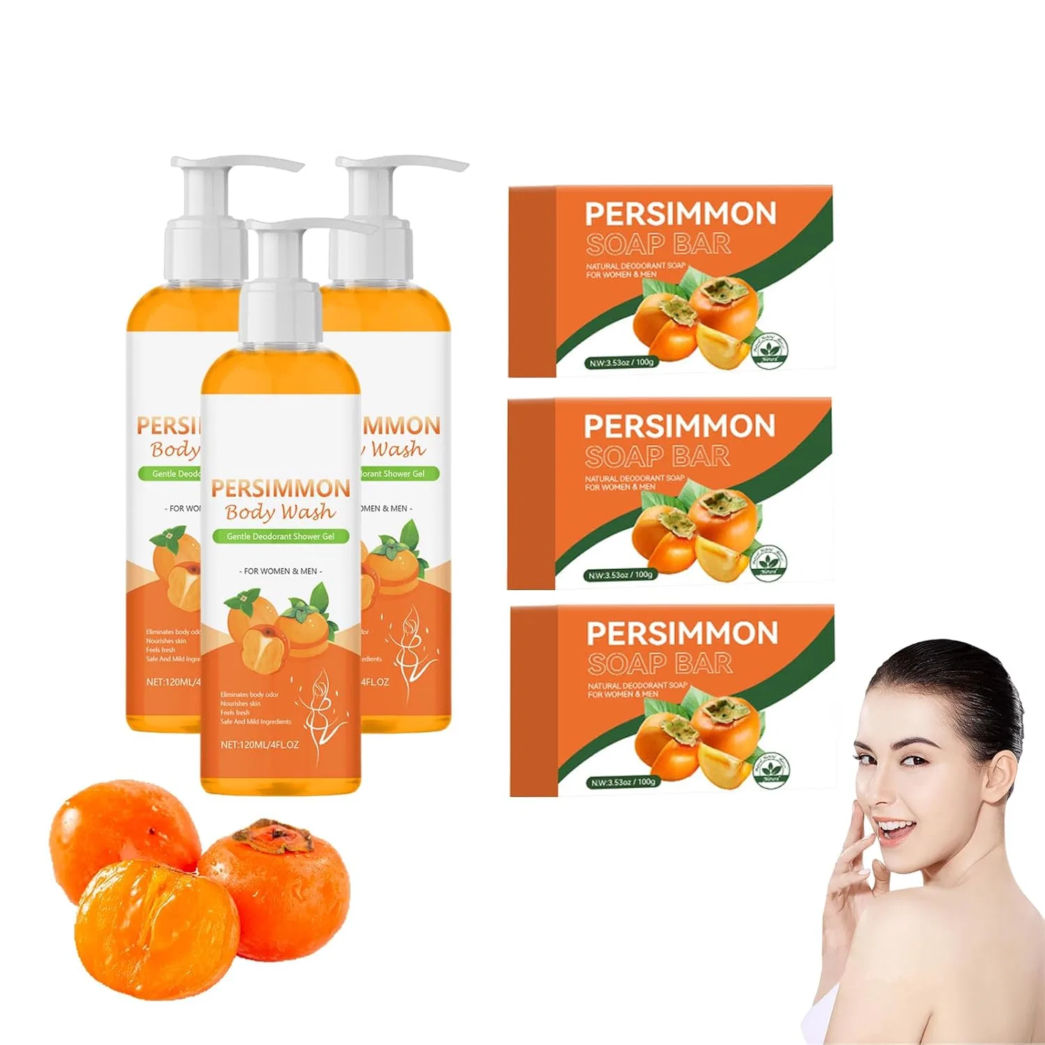 Мыло и гель для душа с экстрактом хурмы, VKaoess, набор 6 шт., 100 г