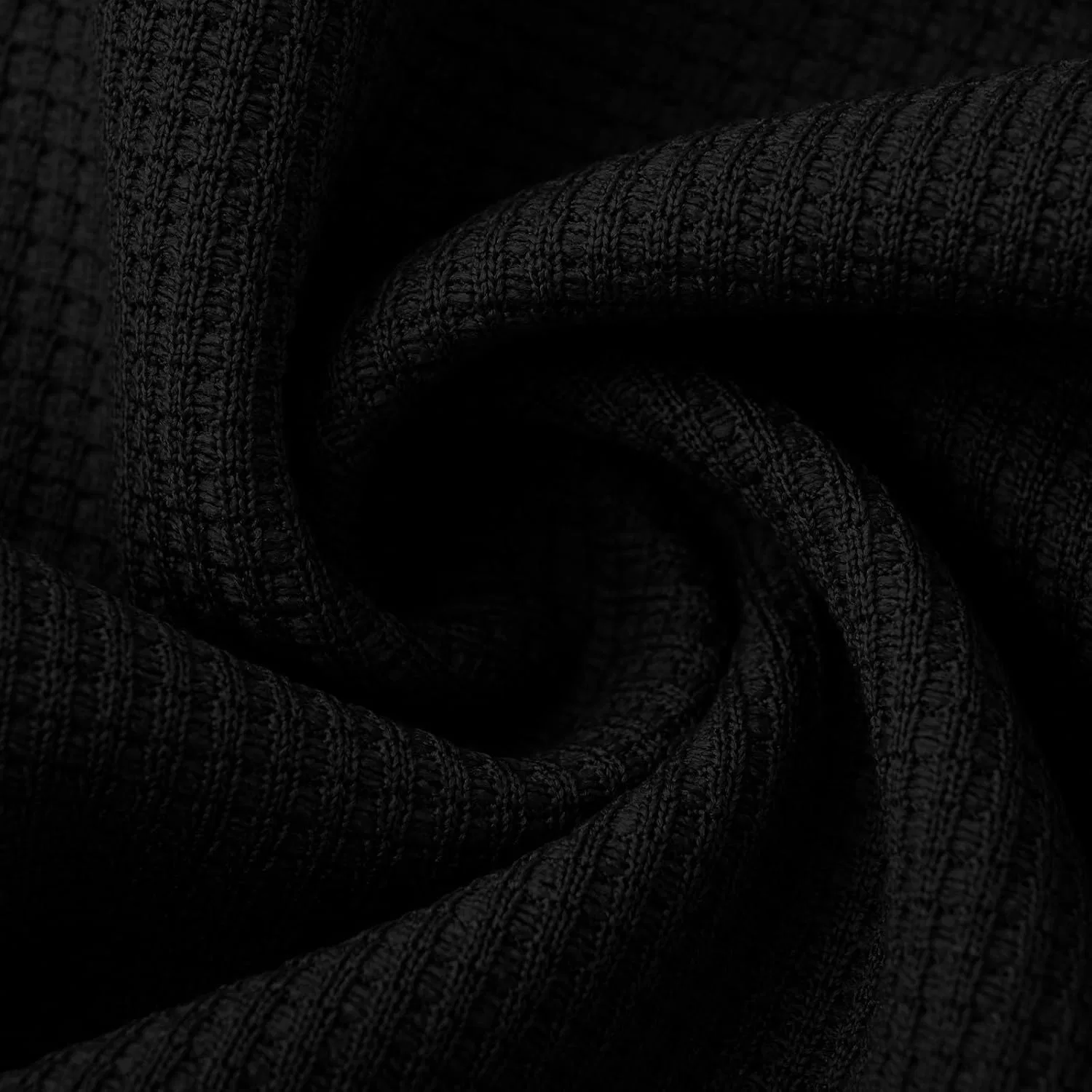 Мужская футболка с длинным рукавом вафельная с четверть-застежкой, Black — фото 3