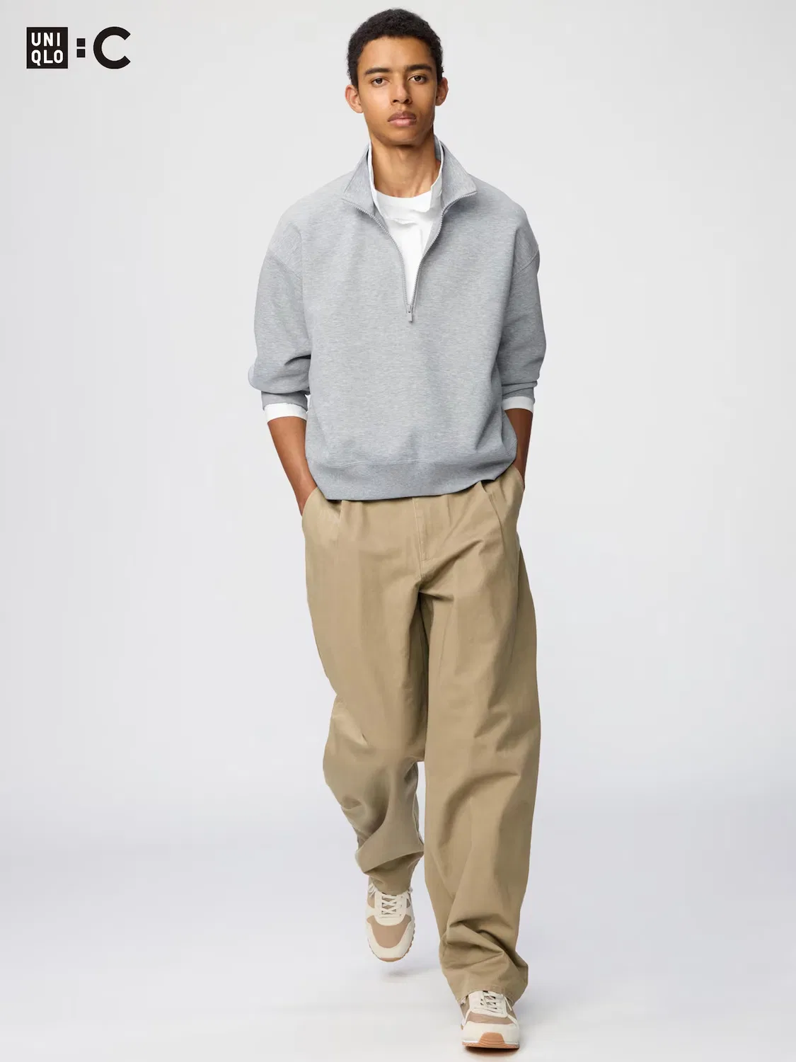 Брюки Uniqlo, длинные, бежевый